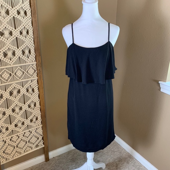 J.Crew Black Spaghetti straps mini A-line ruffle dress size 6 -- crepe and flowy - Picture 1 of 11